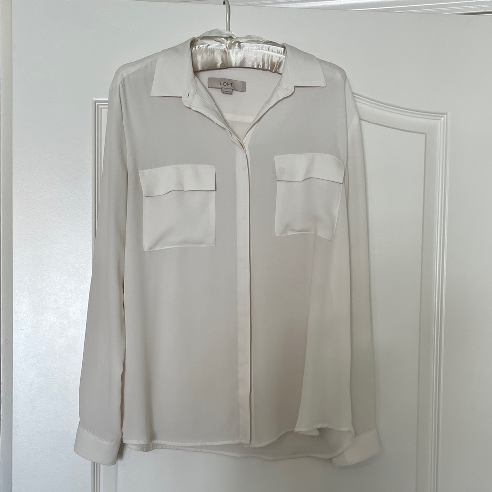 LOFT Ivory Long Sleeve Blouse